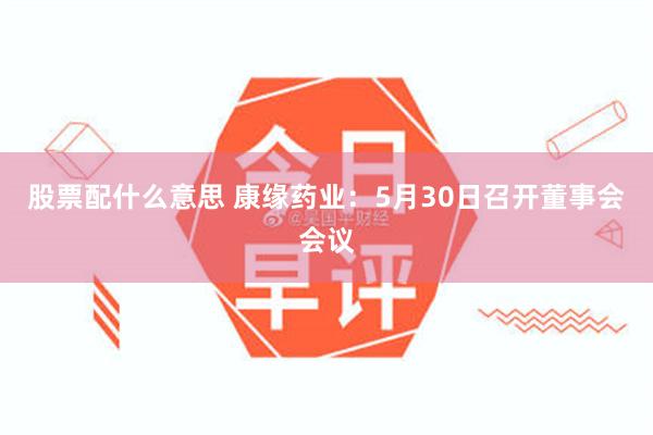 股票配什么意思 康缘药业：5月30日召开董事会会议